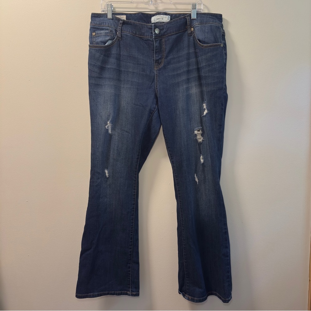 Torrid Women’s Dark Wash Distressed Relaxed Boot Jeans Sz 16R